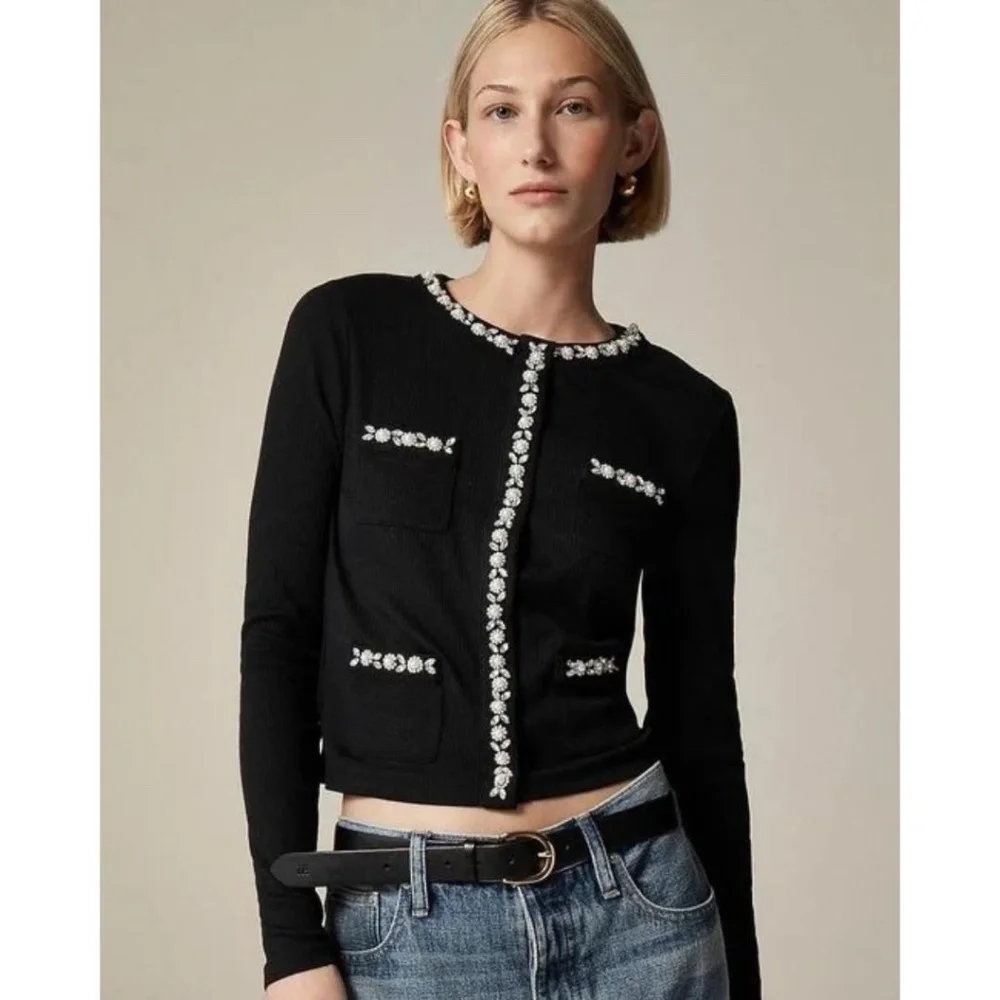 J. Crew Vintage Rib Lady‎ Jacket with Jewel Trim NWT